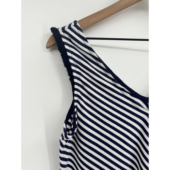 Hatley Corinne Top Navy Stripes Women Small Organic Cotton Tank Top Fringe Hem - Picture 2 of 8
